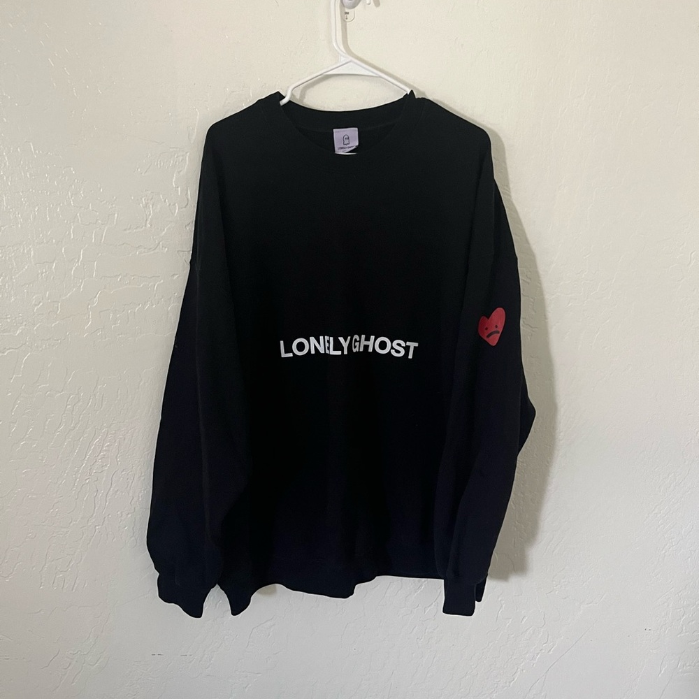 Black Lonely Ghost Sweatshirt with Red Heart